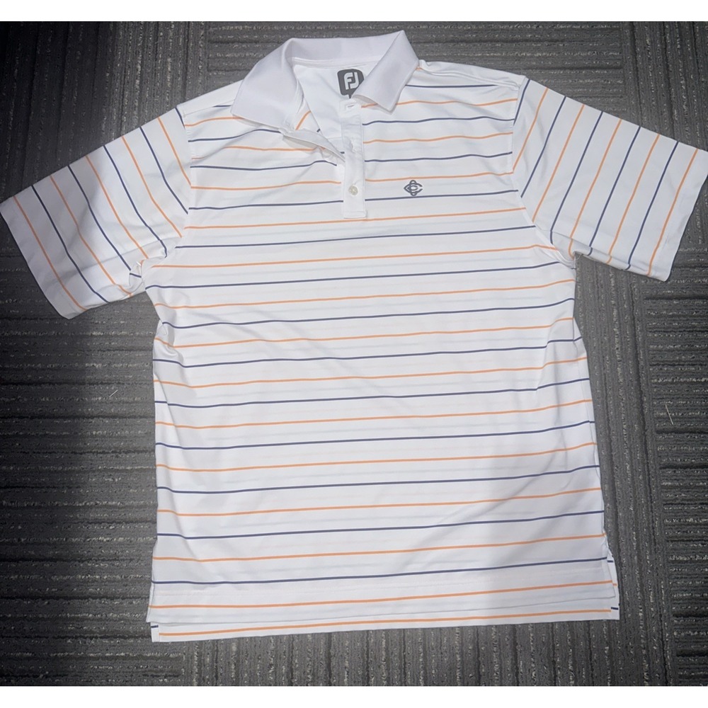 Footjoy Mens Short Sleeve‎ Polo Shirt White Orange Stripe Golf Logo Large